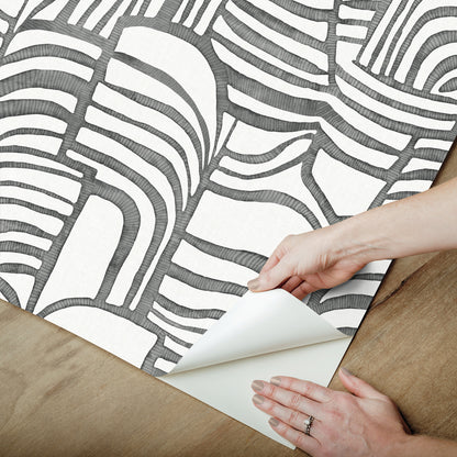 York Wallcoverings Nikki Chu Premium Peel + Stick Featherwork Black and White Premium Peel + Stick Wallpaper Modern Bohemian Blacks  Wallpaper - PSW1656RL