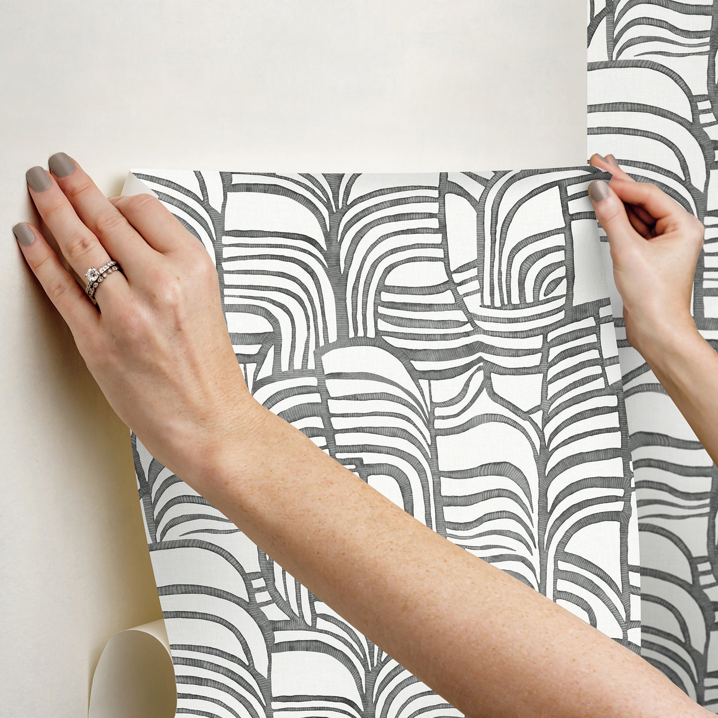 York Wallcoverings Nikki Chu Premium Peel + Stick Featherwork Black and White Premium Peel + Stick Wallpaper Modern Bohemian Blacks  Wallpaper - PSW1656RL