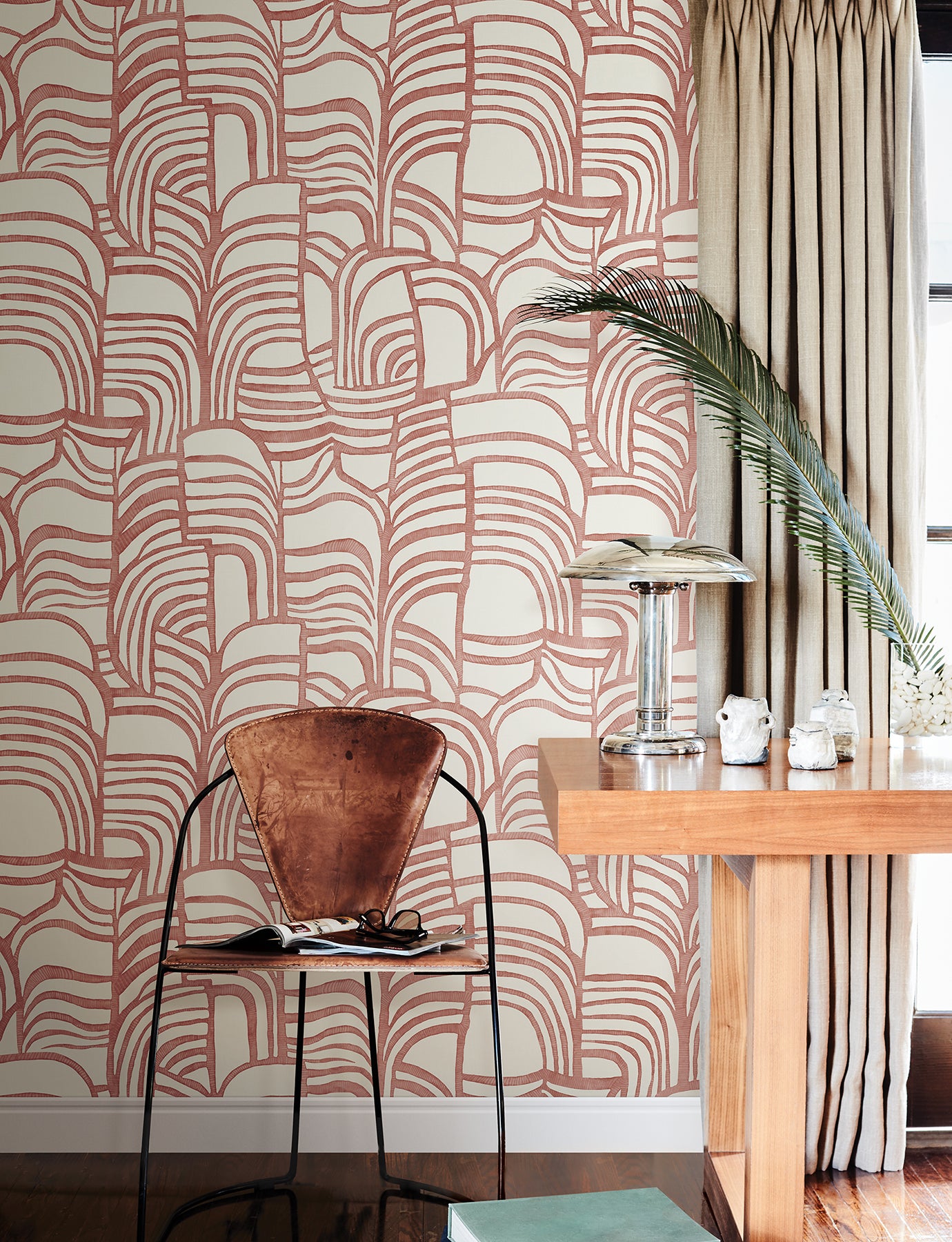 York Wallcoverings Nikki Chu Premium Peel + Stick Featherwork Red Premium Peel + Stick Wallpaper Modern Bohemian Reds  Wallpaper - PSW1657RL