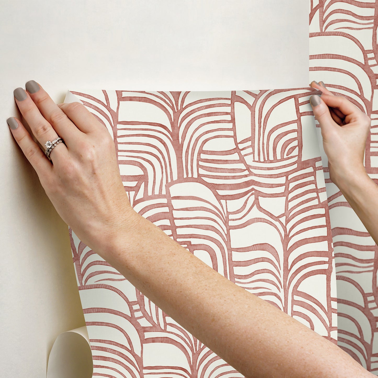 York Wallcoverings Nikki Chu Premium Peel + Stick Featherwork Red Premium Peel + Stick Wallpaper Modern Bohemian Reds  Wallpaper - PSW1657RL