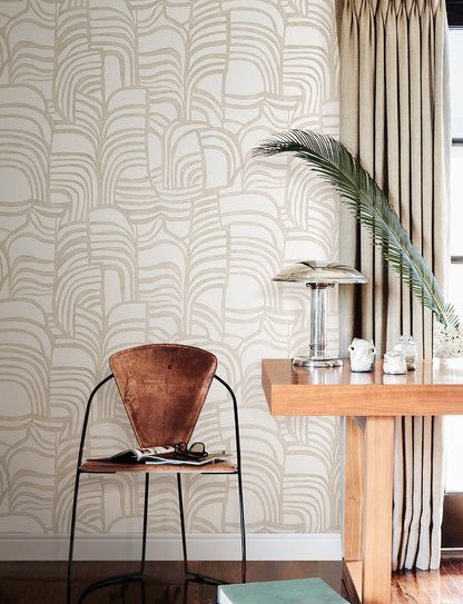 York Wallcoverings Nikki Chu Premium Peel + Stick Featherwork Linen Premium Peel + Stick Wallpaper Modern Bohemian Beiges  Wallpaper - PSW1658RL