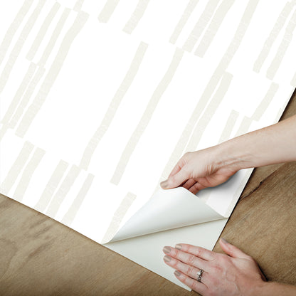 York Wallcoverings Nikki Chu Premium Peel + Stick Koso Pearl and White Premium Peel + Stick Wallpaper Modern Stripes Whites and Off-Whites  Wallpaper - PSW1660RL