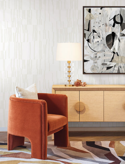 York Wallcoverings Nikki Chu Premium Peel + Stick Koso Pearl and White Premium Peel + Stick Wallpaper Modern Stripes Whites and Off-Whites  Wallpaper - PSW1660RL