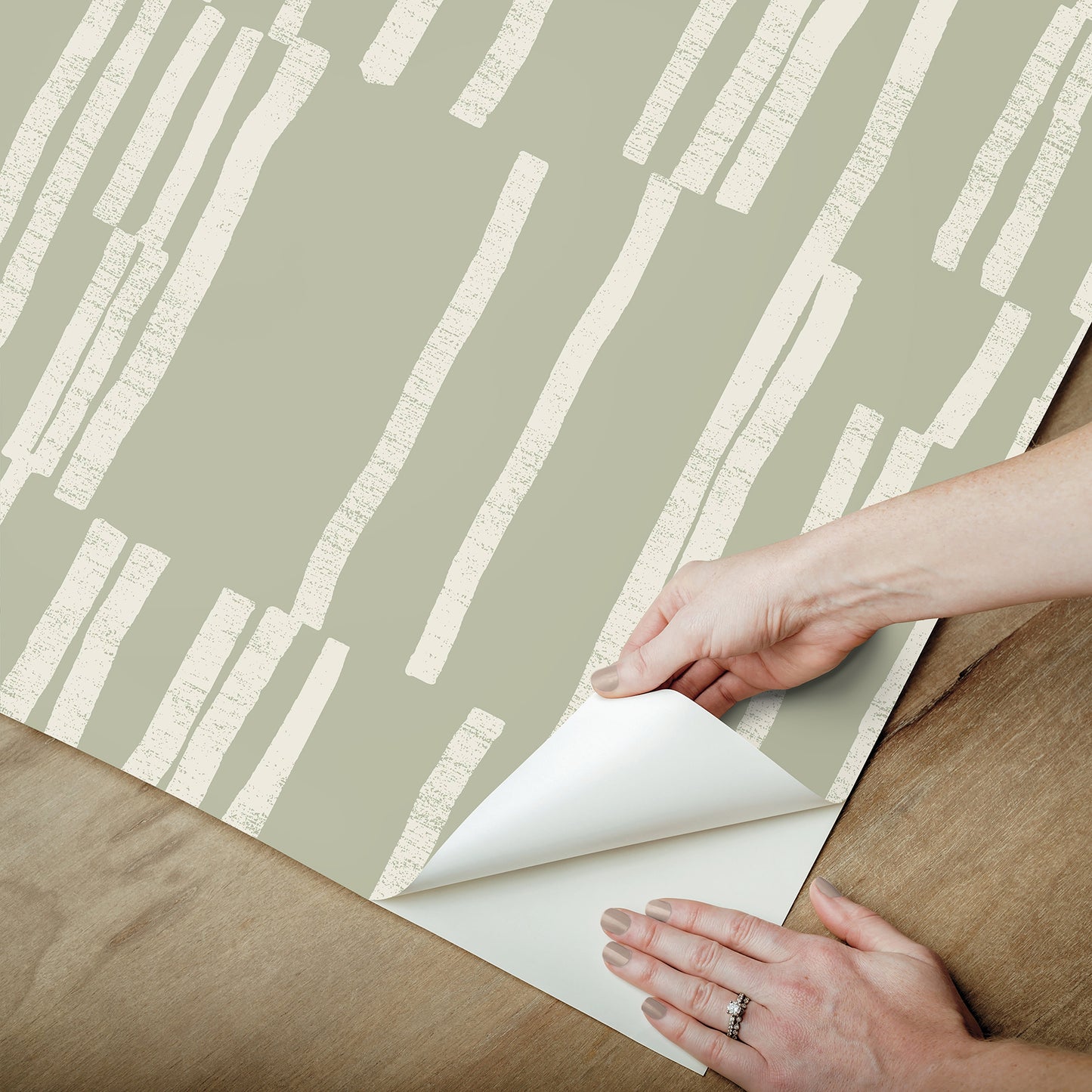 York Wallcoverings Nikki Chu Premium Peel + Stick Koso Sage Premium Peel + Stick Wallpaper Modern Stripes Greens  Wallpaper - PSW1661RL