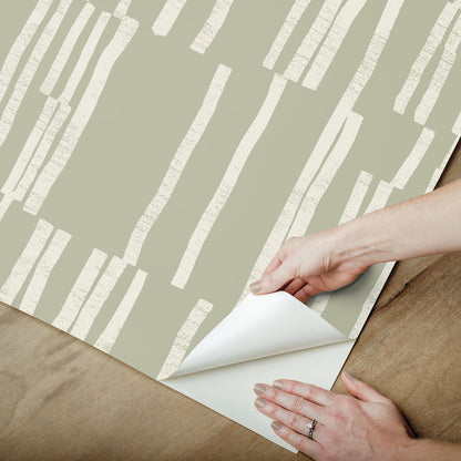 York Wallcoverings Nikki Chu Premium Peel + Stick Koso Sage Premium Peel + Stick Wallpaper Modern Stripes Greens  Wallpaper - PSW1661RL