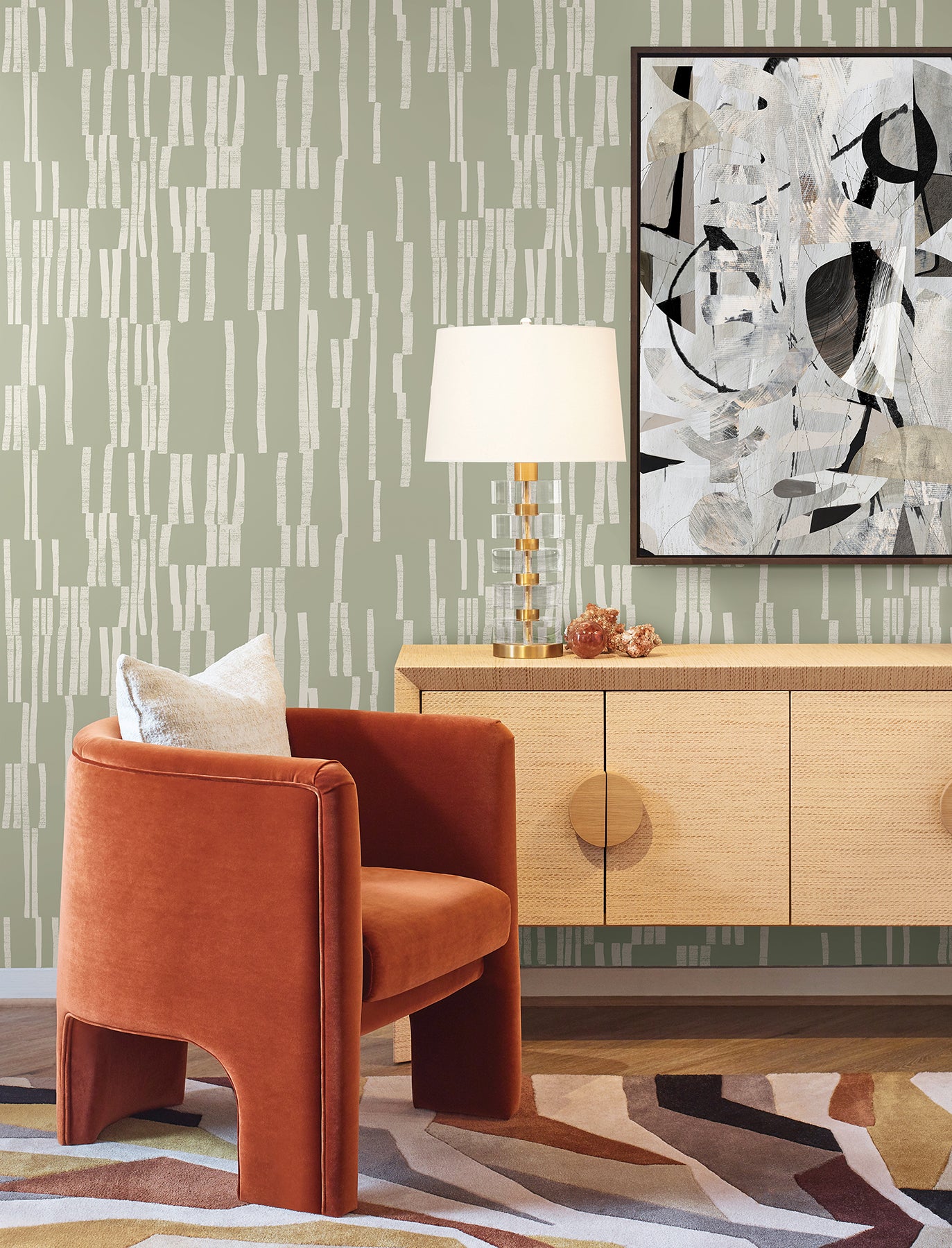 York Wallcoverings Nikki Chu Premium Peel + Stick Koso Sage Premium Peel + Stick Wallpaper Modern Stripes Greens  Wallpaper - PSW1661RL