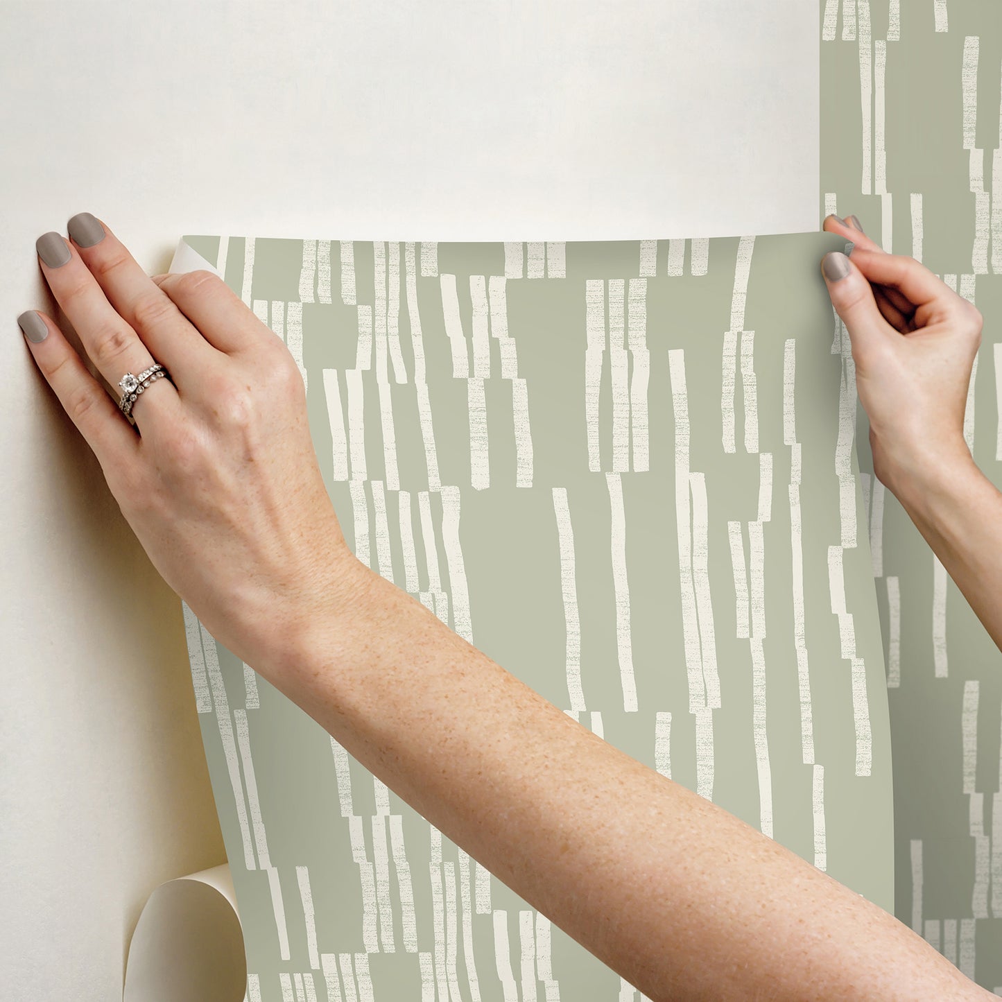 York Wallcoverings Nikki Chu Premium Peel + Stick Koso Sage Premium Peel + Stick Wallpaper Modern Stripes Greens  Wallpaper - PSW1661RL