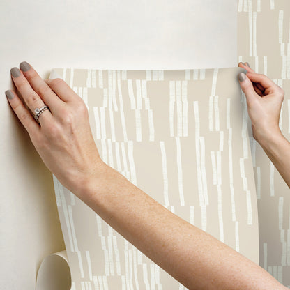 York Wallcoverings Nikki Chu Premium Peel + Stick Koso Linen Premium Peel + Stick Wallpaper Modern Stripes Beiges  Wallpaper - PSW1662RL