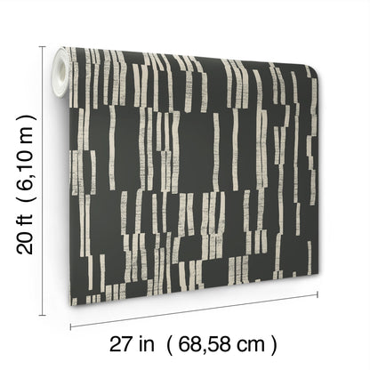 York Wallcoverings Nikki Chu Premium Peel + Stick Koso Black and Taupe Premium Peel + Stick Wallpaper Modern Stripes Blacks  Wallpaper - PSW1663RL