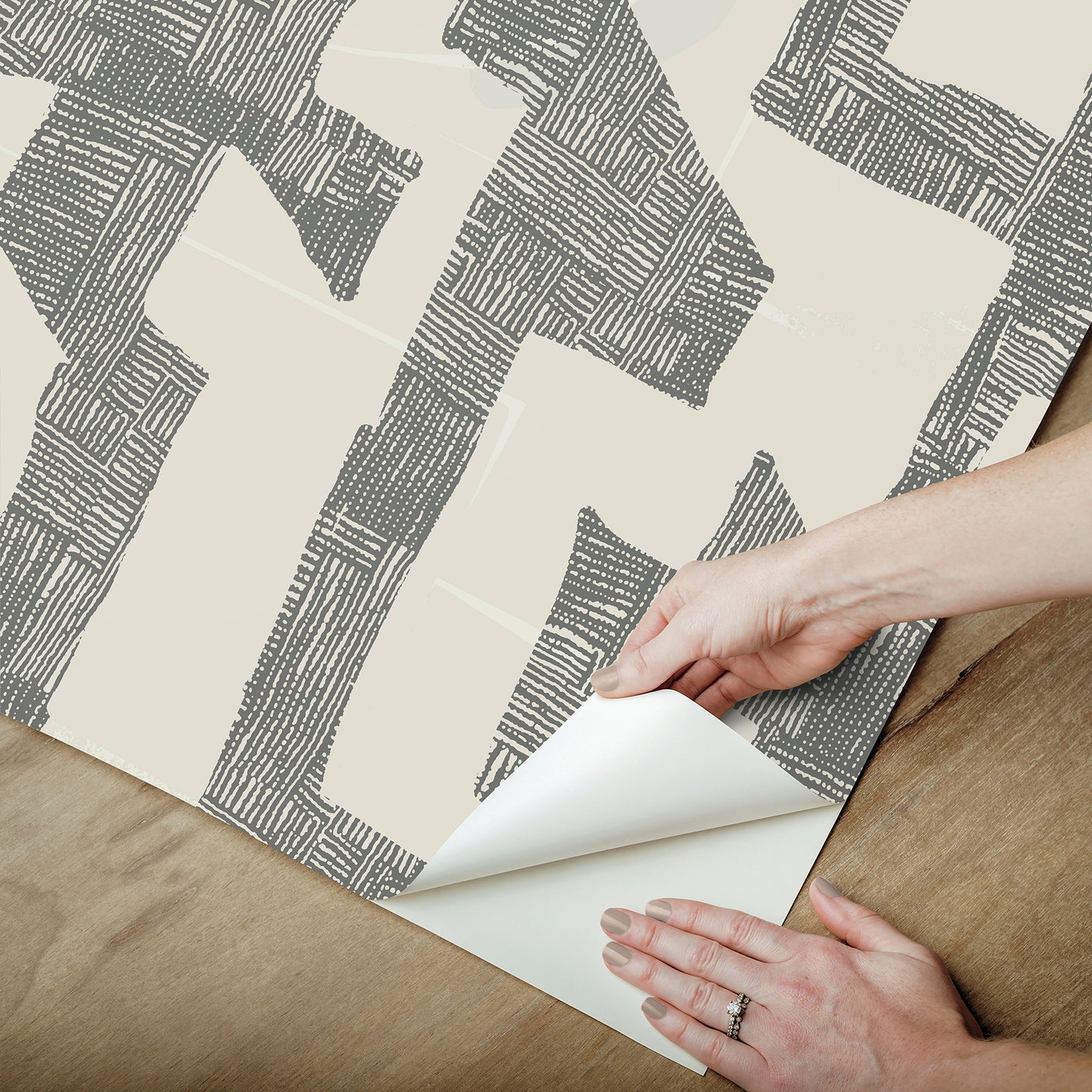 York Wallcoverings Mirth Studios Tribe Black and Taupe Premium Peel + Stick Wallpaper Modern Geometrics Blacks  Wallpaper - PSW1669RL