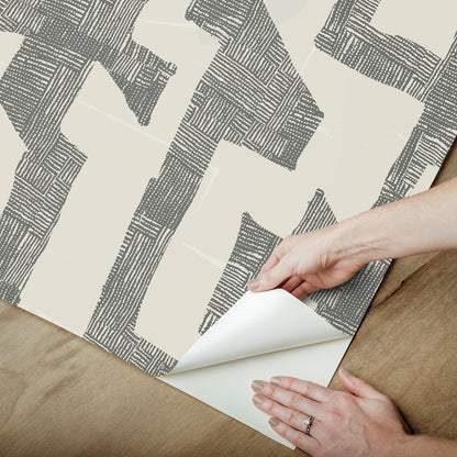 York Wallcoverings Mirth Studios Tribe Black and Taupe Premium Peel + Stick Wallpaper Modern Geometrics Blacks  Wallpaper - PSW1669RL
