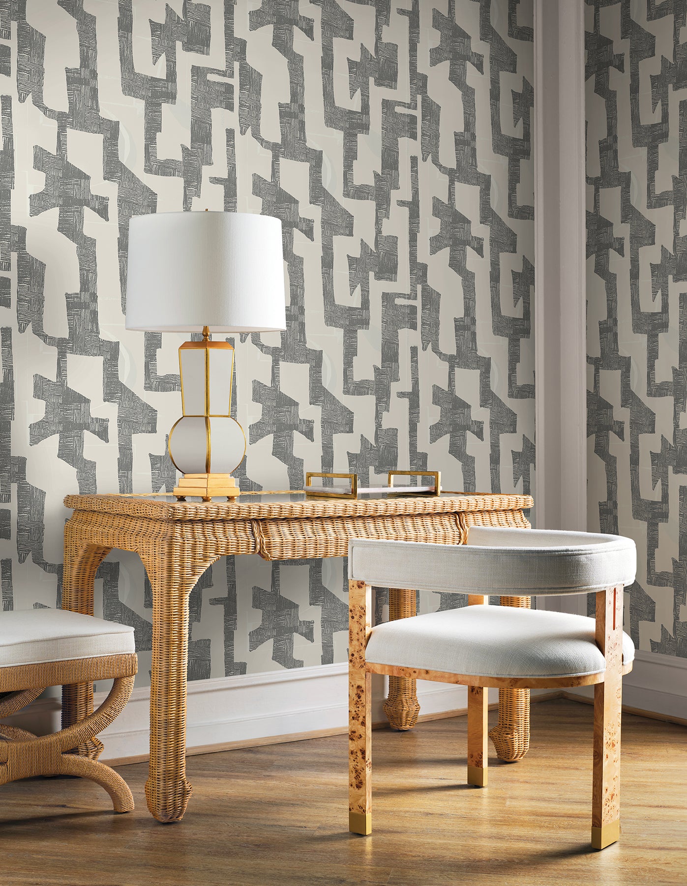 York Wallcoverings Mirth Studios Tribe Black and Taupe Premium Peel + Stick Wallpaper Modern Geometrics Blacks  Wallpaper - PSW1669RL