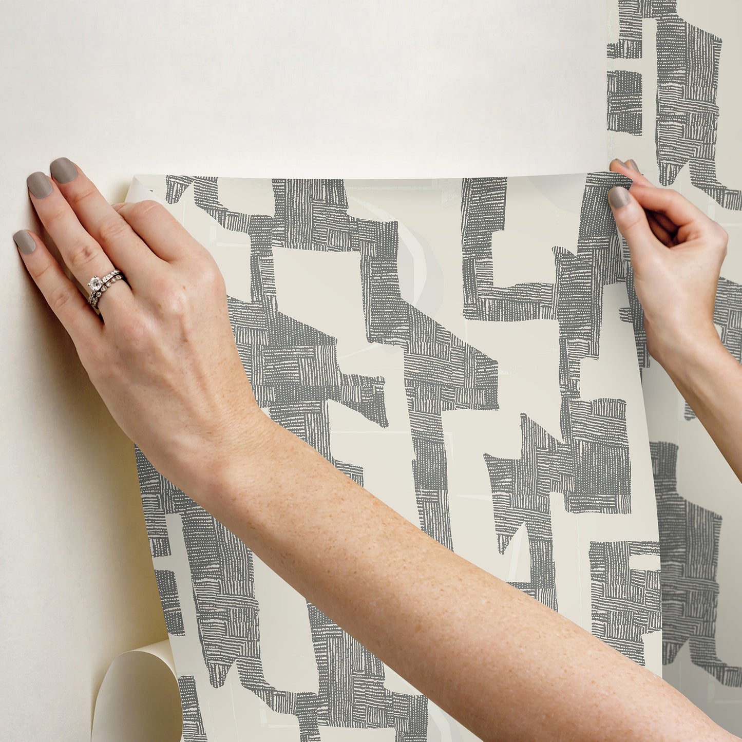 York Wallcoverings Mirth Studios Tribe Black and Taupe Premium Peel + Stick Wallpaper Modern Geometrics Blacks  Wallpaper - PSW1669RL