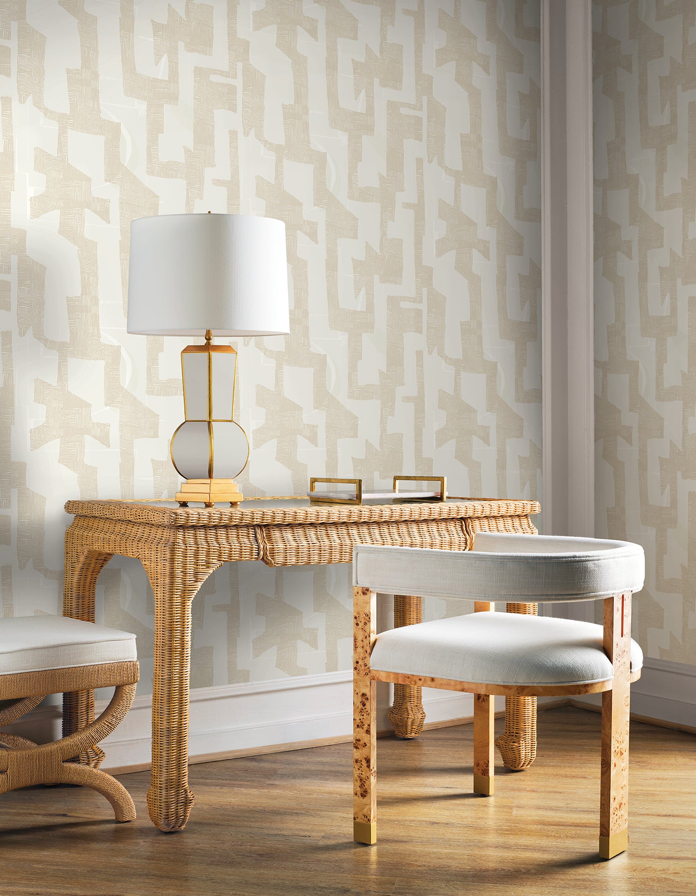 York Wallcoverings Mirth Studios Tribe Caramel Cream Premium Peel + Stick Wallpaper Modern Geometrics Yellows  Wallpaper - PSW1670RL