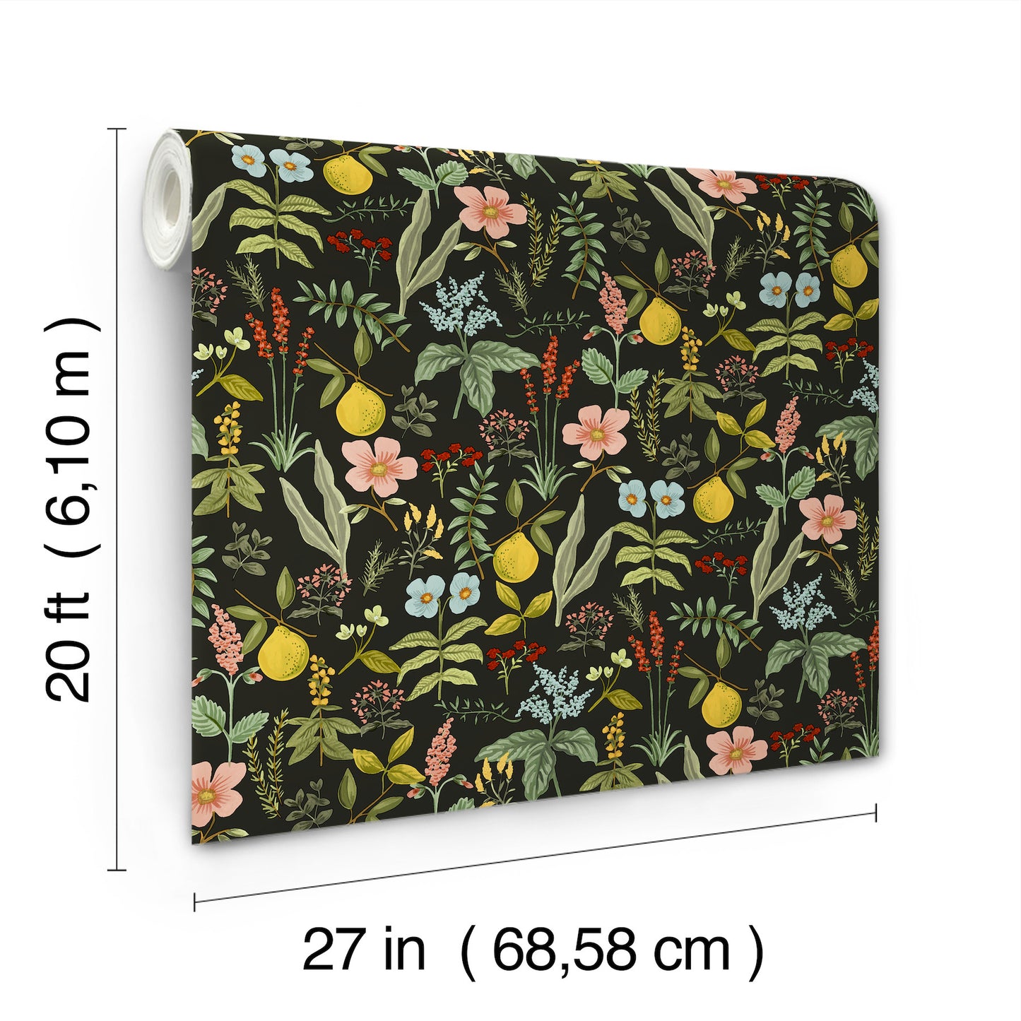 York Wallcoverings Rifle Paper Co. Herb Garden Black Botanical Premium Peel + Stick Wallpaper Botanical Whimsical Black  Wallpaper - PSW1676RL
