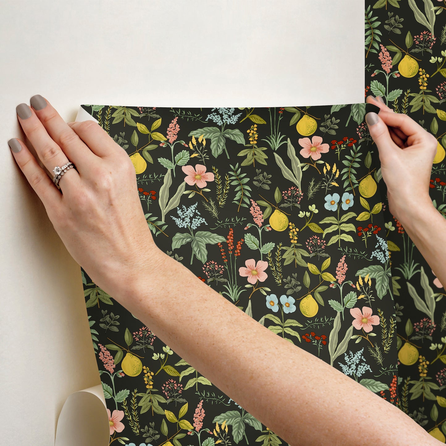 York Wallcoverings Rifle Paper Co. Herb Garden Black Botanical Premium Peel + Stick Wallpaper Botanical Whimsical Black  Wallpaper - PSW1676RL