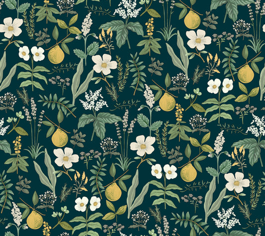 York Wallcoverings Rifle Paper Co. Herb Garden Navy Botanical Premium Peel + Stick Wallpaper Botanical Whimsical Navy  Wallpaper - PSW1677RL