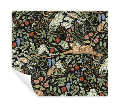 York Wallcoverings Rifle Paper Co. Safari Black Jungle Toile Premium Peel + Stick Wallpaper Nature Whimsical Black  Wallpaper - PSW1680RL