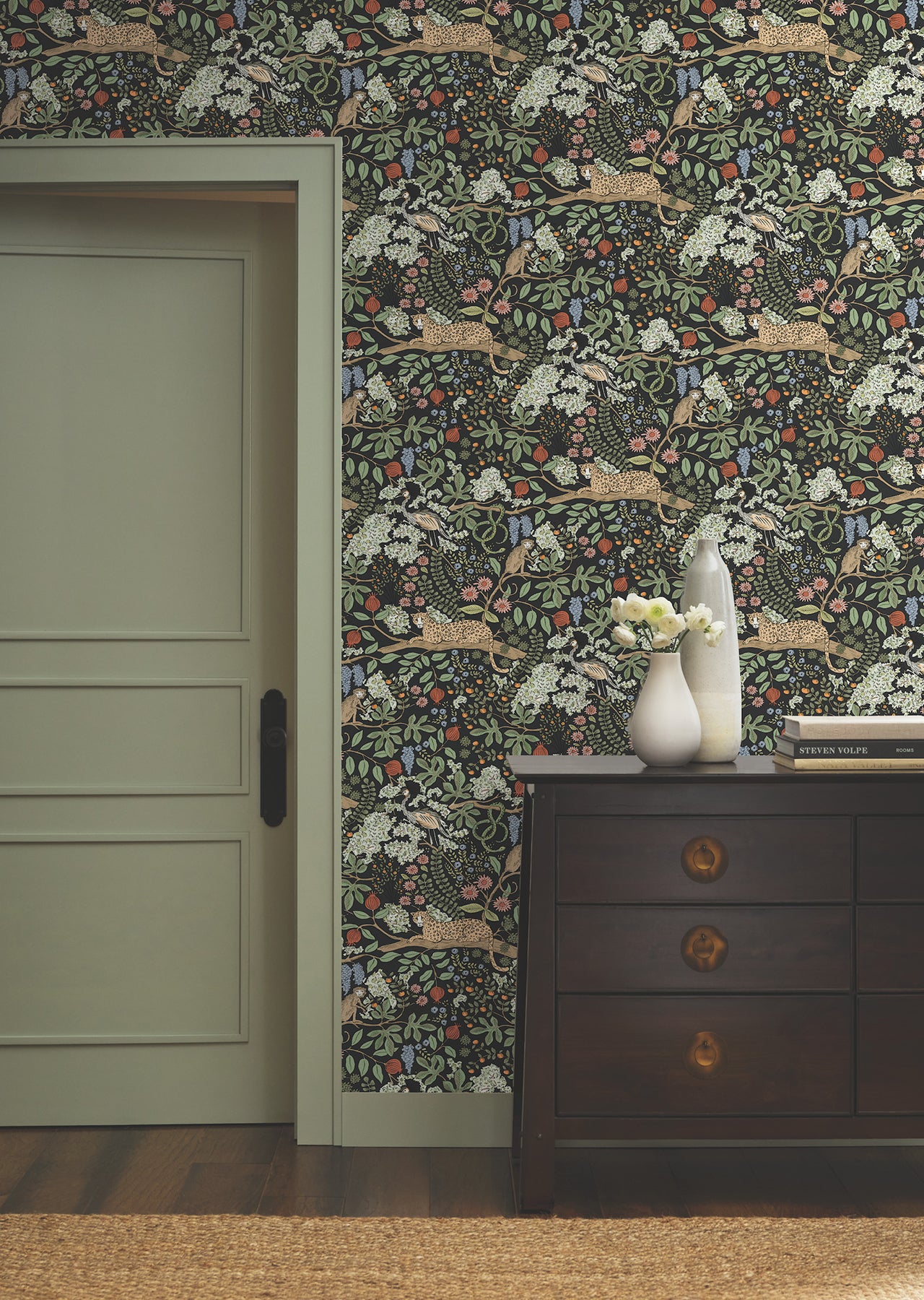 York Wallcoverings Rifle Paper Co. Safari Black Jungle Toile Premium Peel + Stick Wallpaper Nature Whimsical Black  Wallpaper - PSW1680RL