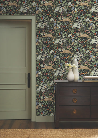 York Wallcoverings Rifle Paper Co. Safari Black Jungle Toile Premium Peel + Stick Wallpaper Nature Whimsical Black  Wallpaper - PSW1680RL