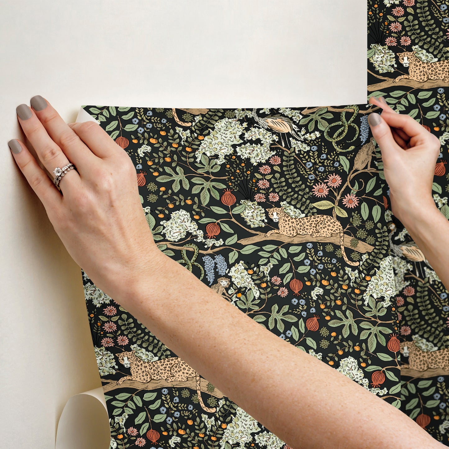 York Wallcoverings Rifle Paper Co. Safari Black Jungle Toile Premium Peel + Stick Wallpaper Nature Whimsical Black  Wallpaper - PSW1680RL