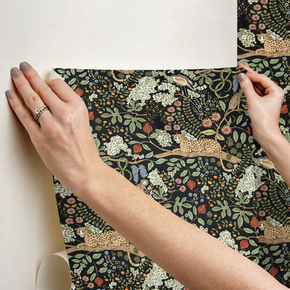 York Wallcoverings Rifle Paper Co. Safari Black Jungle Toile Premium Peel + Stick Wallpaper Nature Whimsical Black  Wallpaper - PSW1680RL