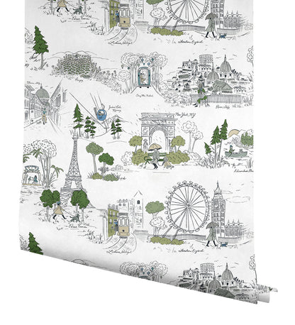 York Wallcoverings Rifle Paper Co. Travel Sketches Blue Globetrotter Premium Peel + Stick Wallpaper Graphics Whimsical Blue  Wallpaper - PSW1682RL