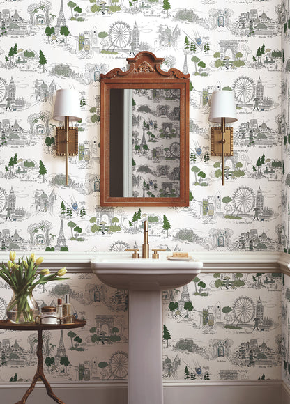 York Wallcoverings Rifle Paper Co. Travel Sketches Blue Globetrotter Premium Peel + Stick Wallpaper Graphics Whimsical Blue  Wallpaper - PSW1682RL