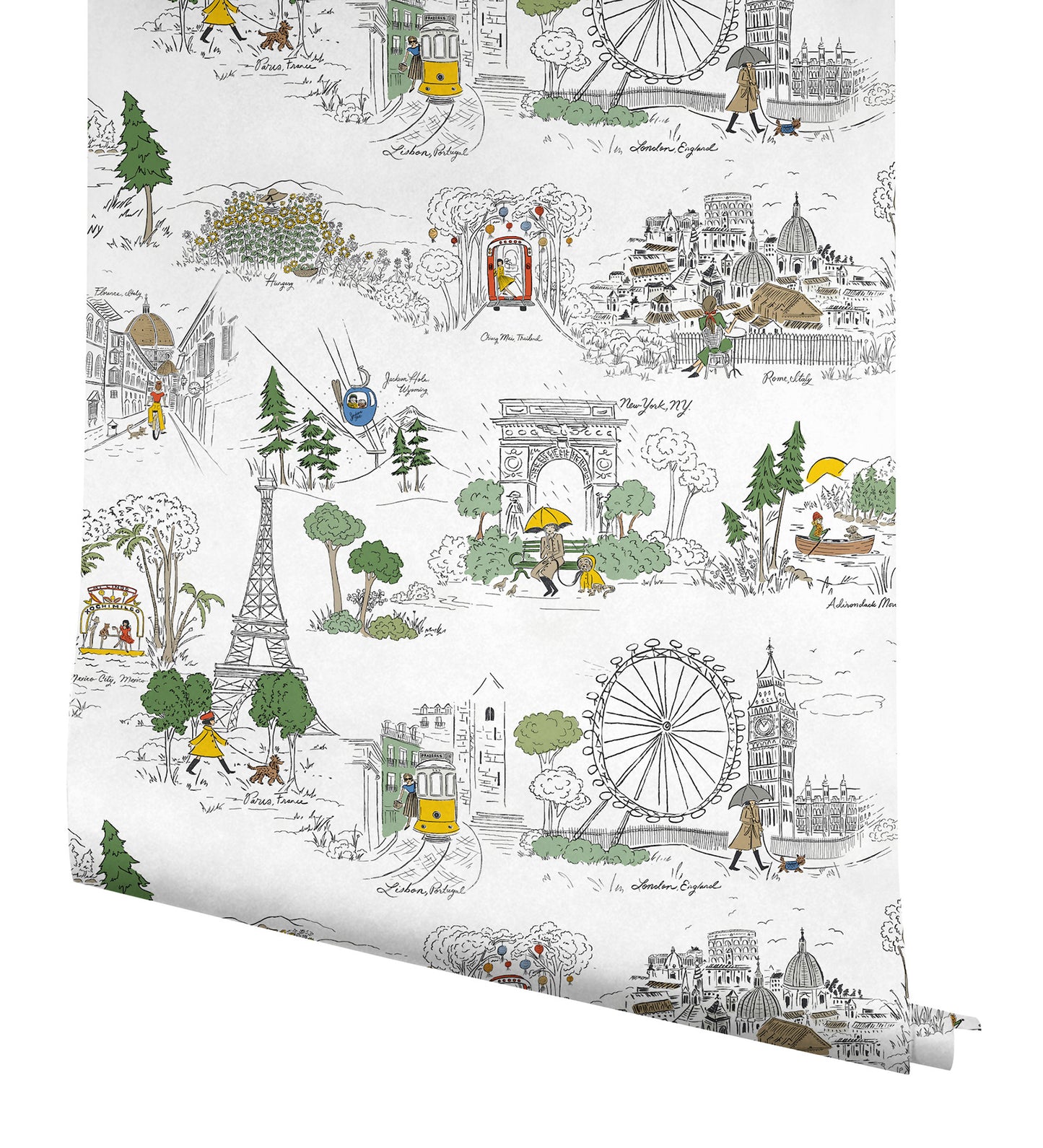 York Wallcoverings Rifle Paper Co. Travel Sketches Yellow Globetrotter Premium Peel + Stick Wallpaper Graphics Whimsical Yellow  Wallpaper - PSW1683RL