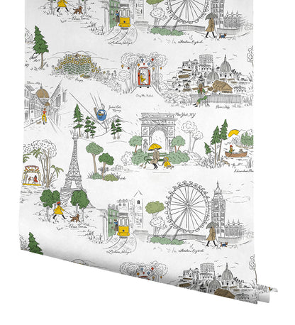 York Wallcoverings Rifle Paper Co. Travel Sketches Yellow Globetrotter Premium Peel + Stick Wallpaper Graphics Whimsical Yellow  Wallpaper - PSW1683RL