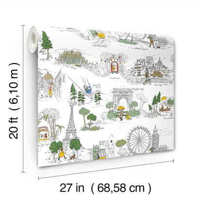 York Wallcoverings Rifle Paper Co. Travel Sketches Yellow Globetrotter Premium Peel + Stick Wallpaper Graphics Whimsical Yellow  Wallpaper - PSW1683RL