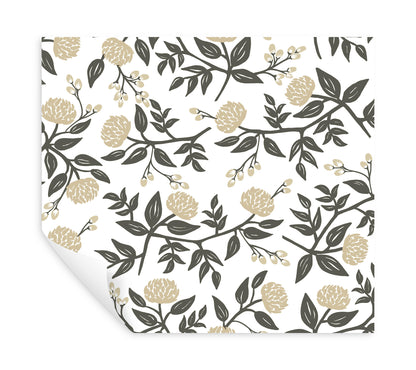 York Wallcoverings Rifle Paper Co. Peonies Gold Floral Premium Peel + Stick Wallpaper Botanical Modern Gold  Wallpaper - PSW1686RL