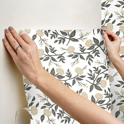 York Wallcoverings Rifle Paper Co. Peonies Gold Floral Premium Peel + Stick Wallpaper Botanical Modern Gold  Wallpaper - PSW1686RL