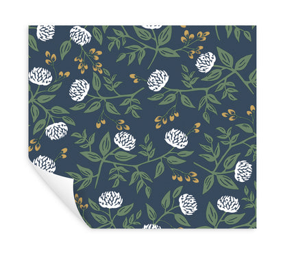 York Wallcoverings Rifle Paper Co. Peonies Navy Floral Premium Peel + Stick Wallpaper Botanical Modern Navy  Wallpaper - PSW1687RL