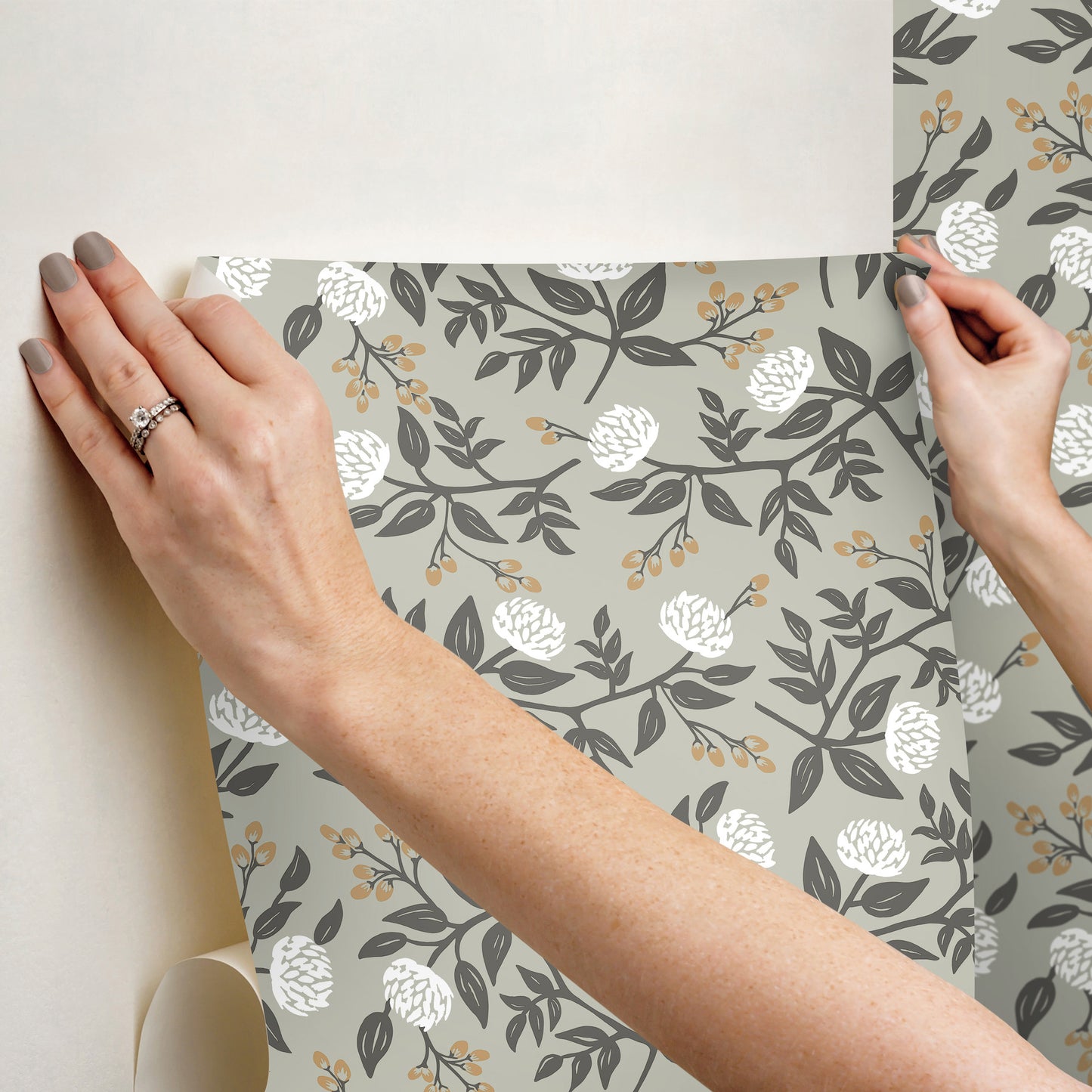 York Wallcoverings Rifle Paper Co. Peonies Grey Floral Premium Peel + Stick Wallpaper Botanical Modern Grey  Wallpaper - PSW1688RL