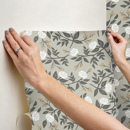 York Wallcoverings Rifle Paper Co. Peonies Grey Floral Premium Peel + Stick Wallpaper Botanical Modern Grey  Wallpaper - PSW1688RL