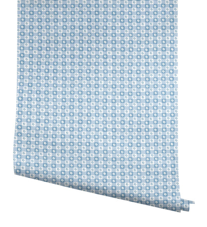 York Wallcoverings Rifle Paper Co. Daisy Gingham Blue Floral Check Premium Peel + Stick Wallpaper Graphics Whimsical Blue  Wallpaper - PSW1689RL