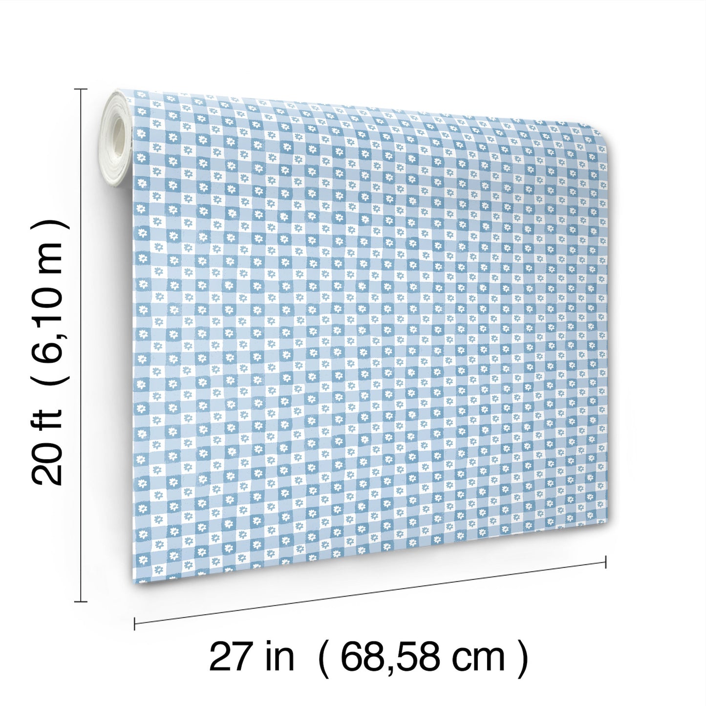 York Wallcoverings Rifle Paper Co. Daisy Gingham Blue Floral Check Premium Peel + Stick Wallpaper Graphics Whimsical Blue  Wallpaper - PSW1689RL