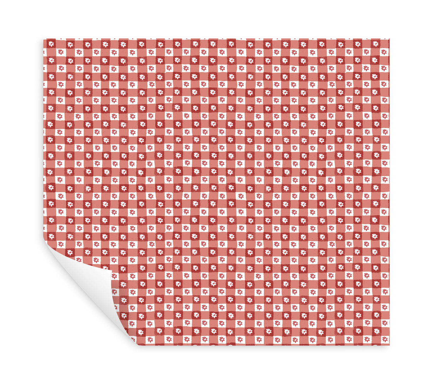 York Wallcoverings Rifle Paper Co. Daisy Gingham Red Floral Check Premium Peel + Stick Wallpaper Graphics Whimsical Red  Wallpaper - PSW1691RL