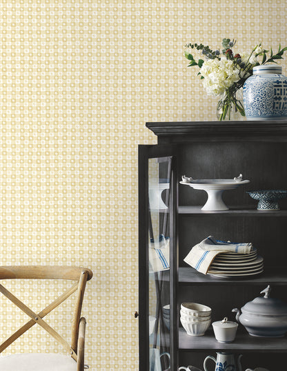 York Wallcoverings Rifle Paper Co. Daisy Gingham Yellow Floral Check Premium Peel + Stick Wallpaper Graphics Whimsical Yellow  Wallpaper - PSW1692RL