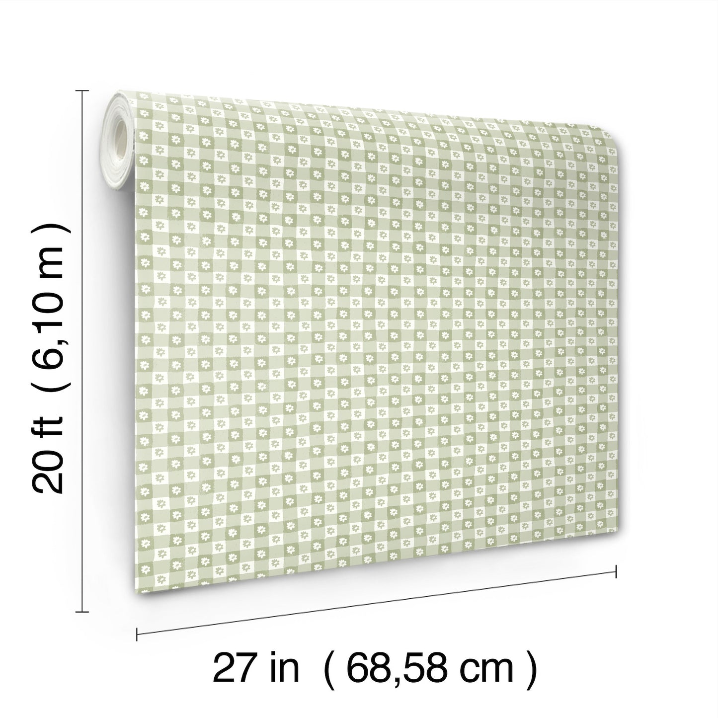 York Wallcoverings Rifle Paper Co. Daisy Gingham Green Floral Check Premium Peel + Stick Wallpaper Graphics Whimsical Green  Wallpaper - PSW1694RL