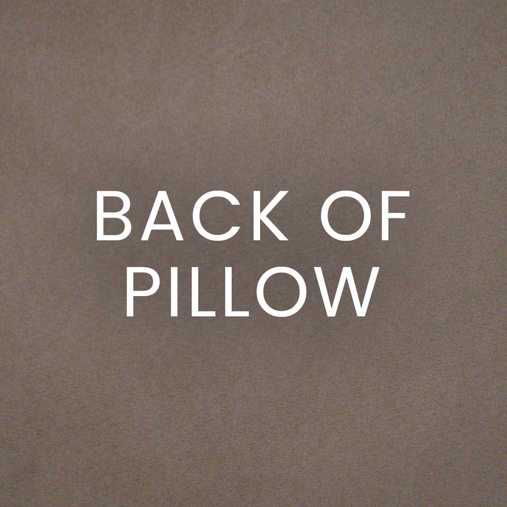 Brown suede pillow, warm neutral tone, simple rectangular shape.