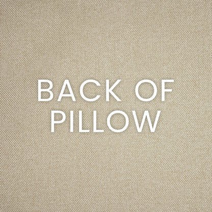 Cream beige linen pillow back with the words BACK OF PILLOW in white letters.
