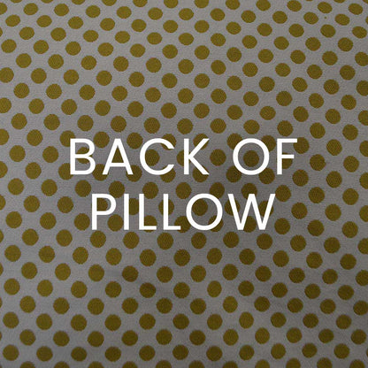 Pillow with gold polka dots on light gray fabric, 24" x 24".