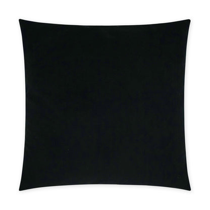 Black velvet square throw pillow with plush texture, modern decor accent for sofa or bed.