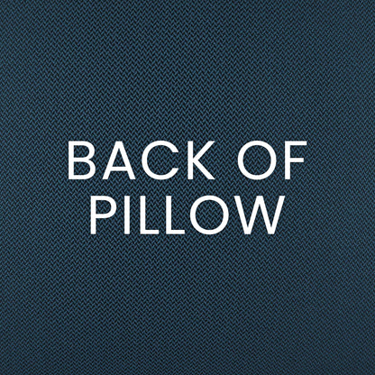 Dark blue knitted textile texture with bold white 'BACK OF PILLOW' lettering.