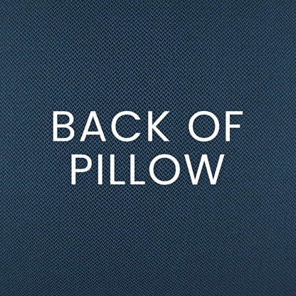 Dark navy woven fabric texture with white BACK OF PILLOW text, indicating the pillow back.