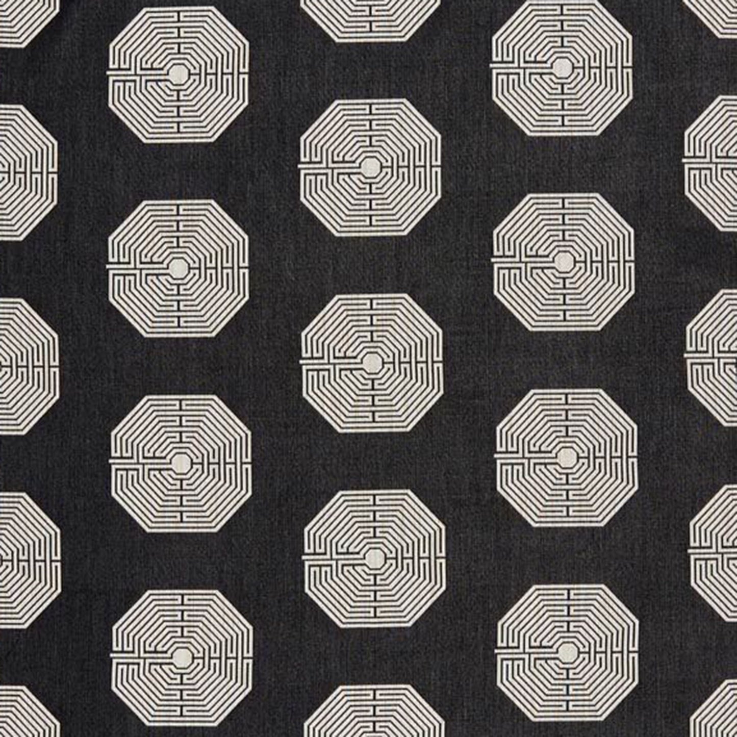 Dark charcoal jacquard fabric with a repeating black octagonal geometric motif.
