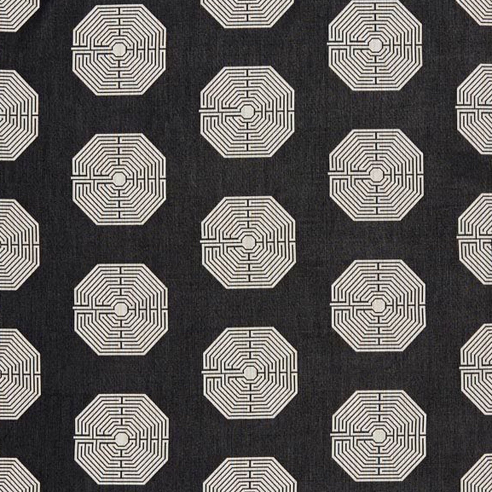 Dark charcoal jacquard fabric with a repeating black octagonal geometric motif.