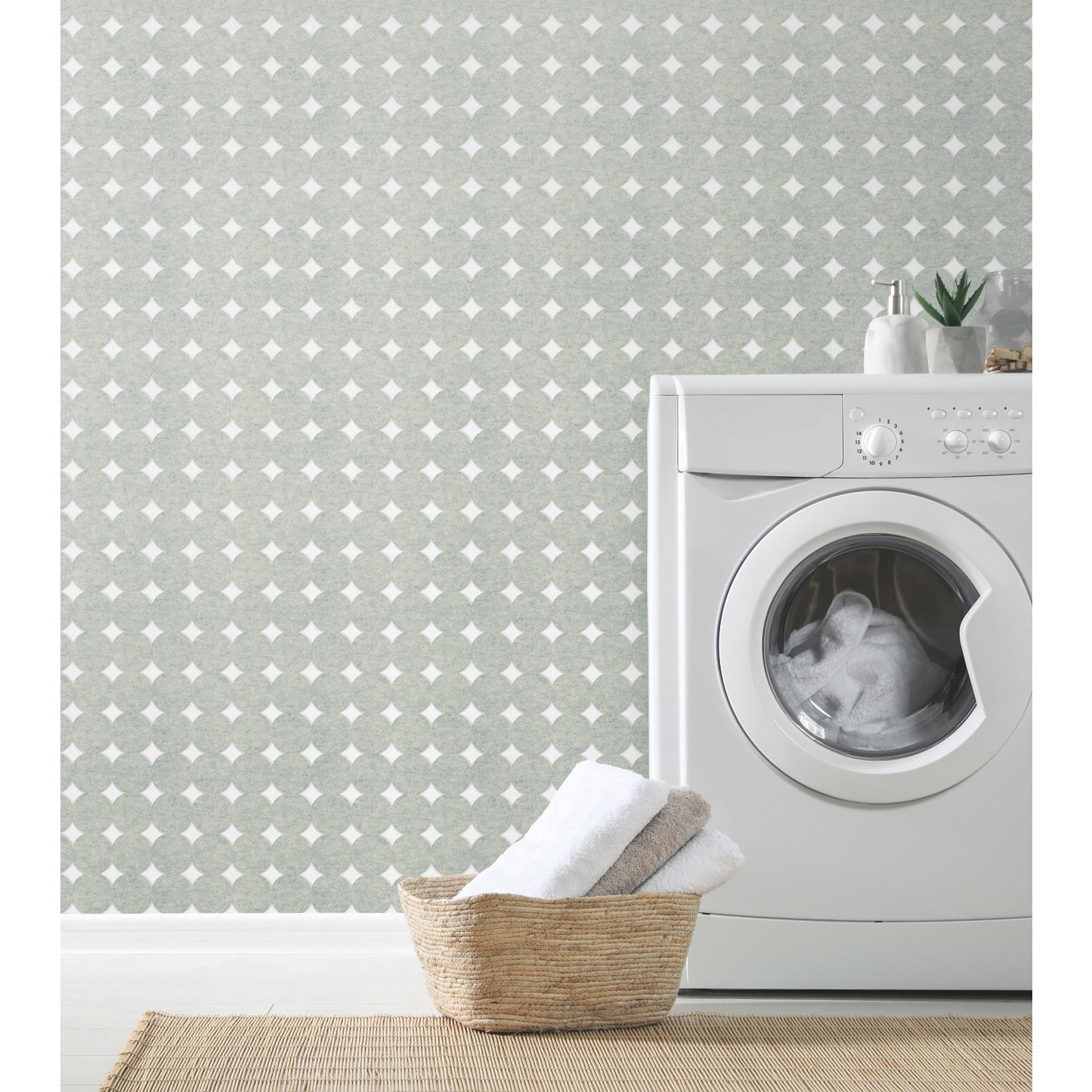 York Wallcoverings York Contract Modern Circles White Peel and Stick Tiles Modern Global Whites and Off-Whites  Wallpaper - QWS1015
